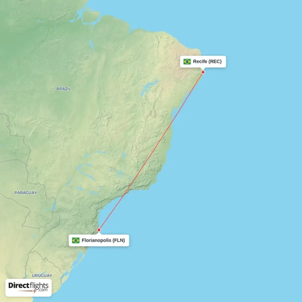 Recife - Florianopolis direct flight map