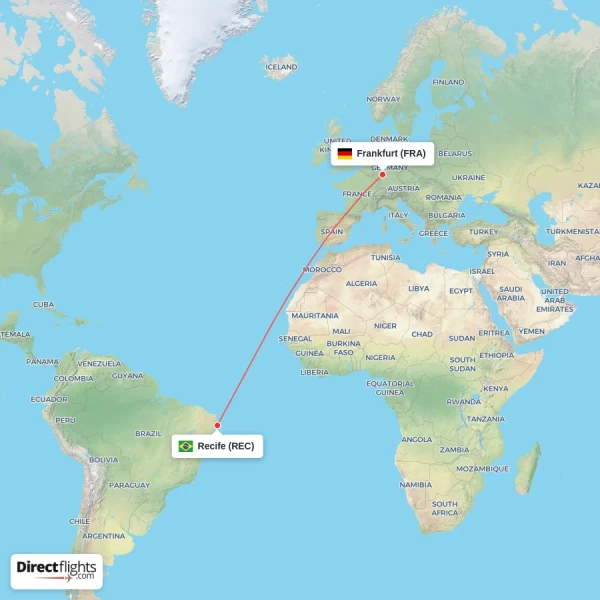 Recife - Frankfurt direct flight map
