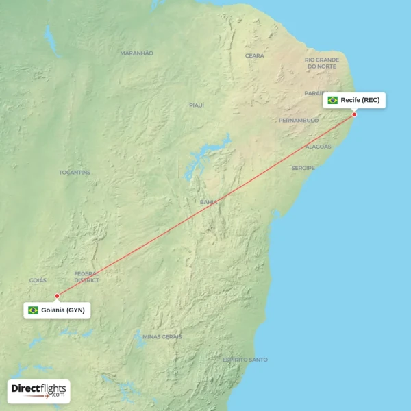 Recife - Goiania direct flight map