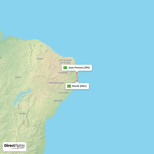 Recife - Joao Pessoa direct flight map
