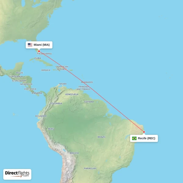 Recife - Miami direct flight map