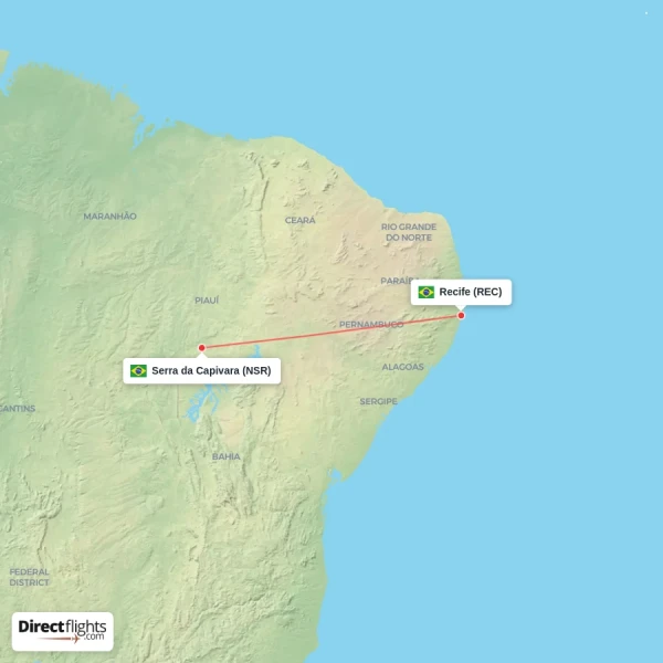 Recife - Serra da Capivara direct flight map