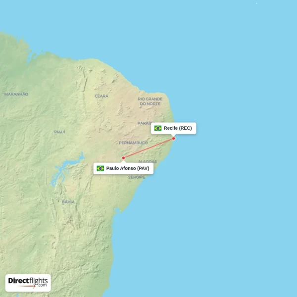 Recife - Paulo Afonso direct flight map