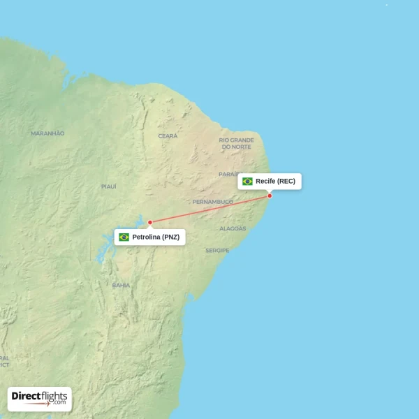 Recife - Petrolina direct flight map