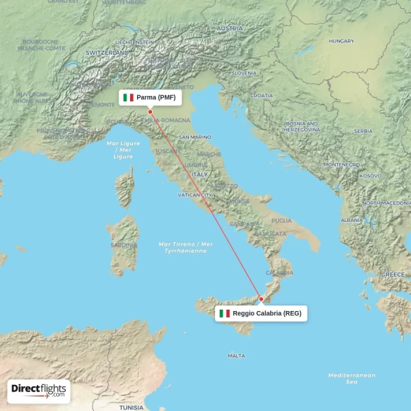 Reggio Calabria - Parma direct flight map