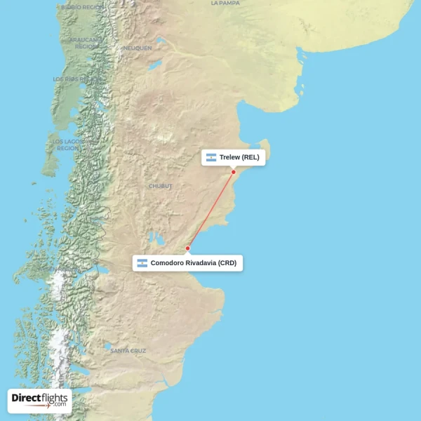 Trelew - Comodoro Rivadavia direct flight map