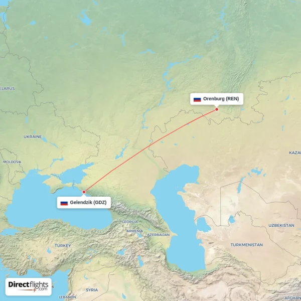 Orenburg - Gelendzik direct flight map
