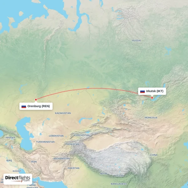 Orenburg - Irkutsk direct flight map