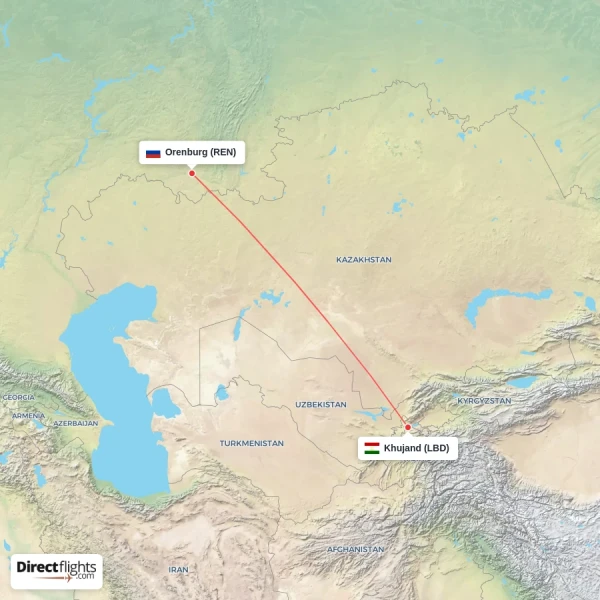 Orenburg - Khujand direct flight map