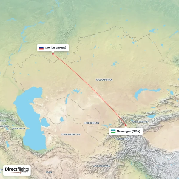 Orenburg - Namangan direct flight map
