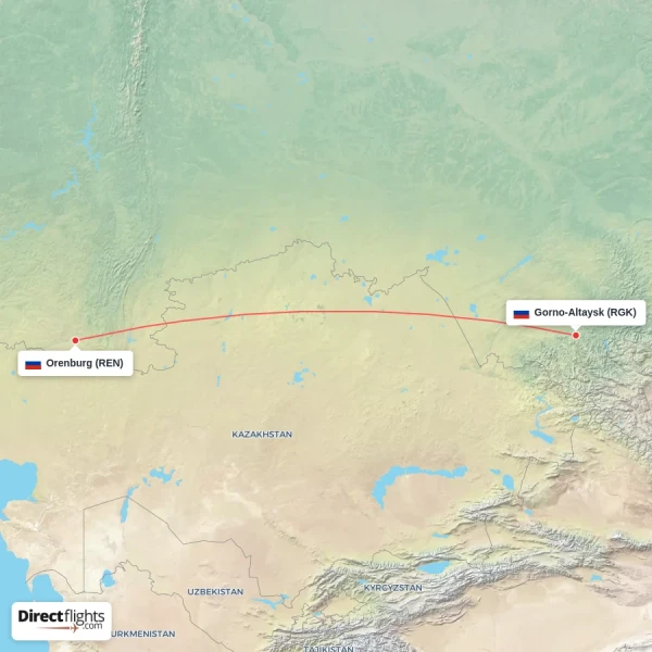 Orenburg - Gorno-Altaysk direct flight map