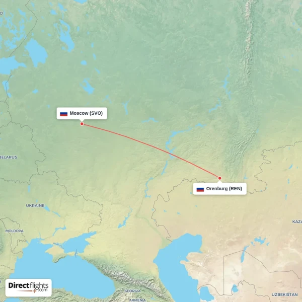 Orenburg - Moscow direct flight map