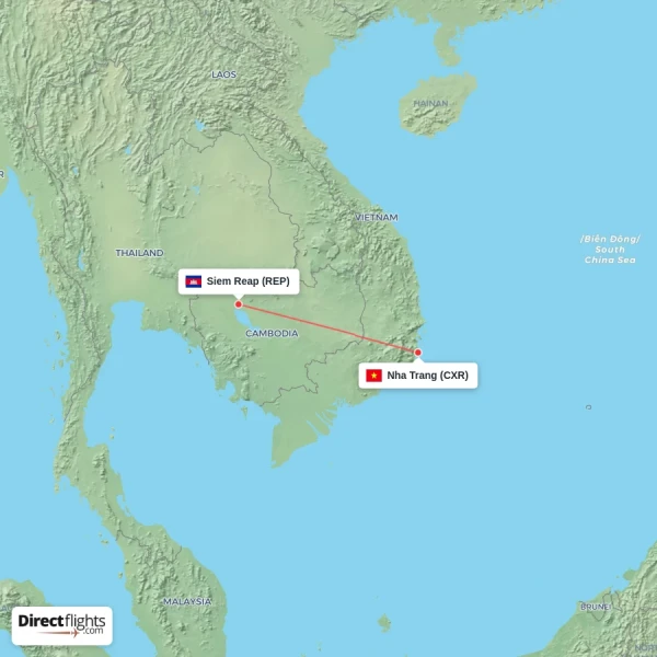 Siem Reap - Nha Trang direct flight map