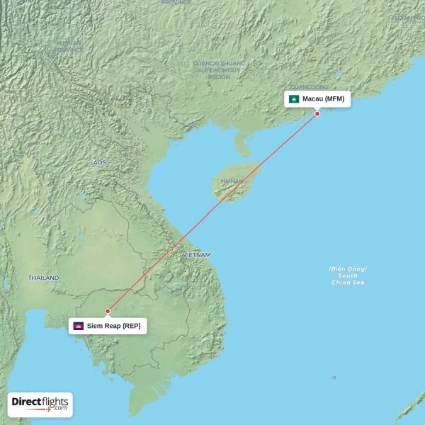 Siem Reap - Macau direct flight map