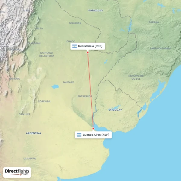 Resistencia - Buenos Aires direct flight map