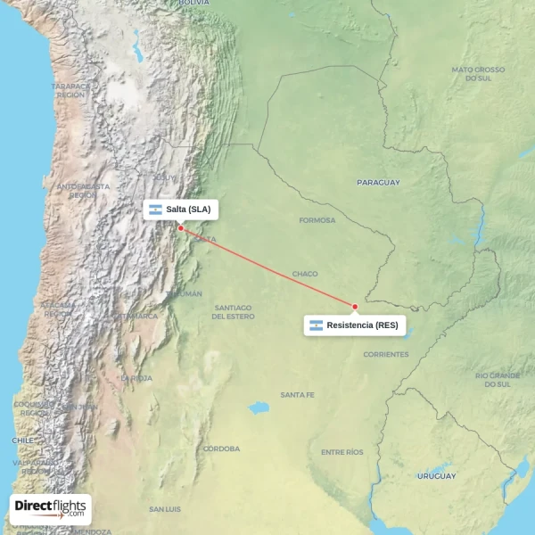 Resistencia - Salta direct flight map