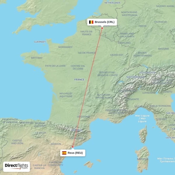 Reus - Brussels direct flight map
