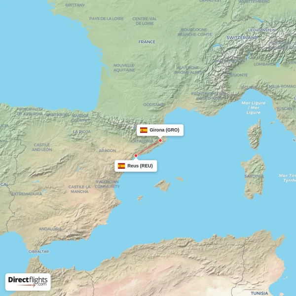Reus - Girona direct flight map