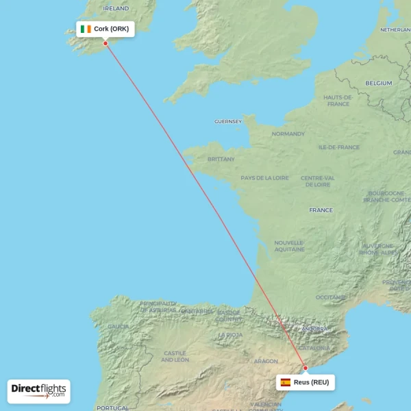 Reus - Cork direct flight map