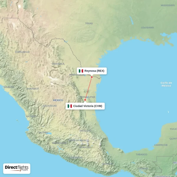 Reynosa - Ciudad Victoria direct flight map