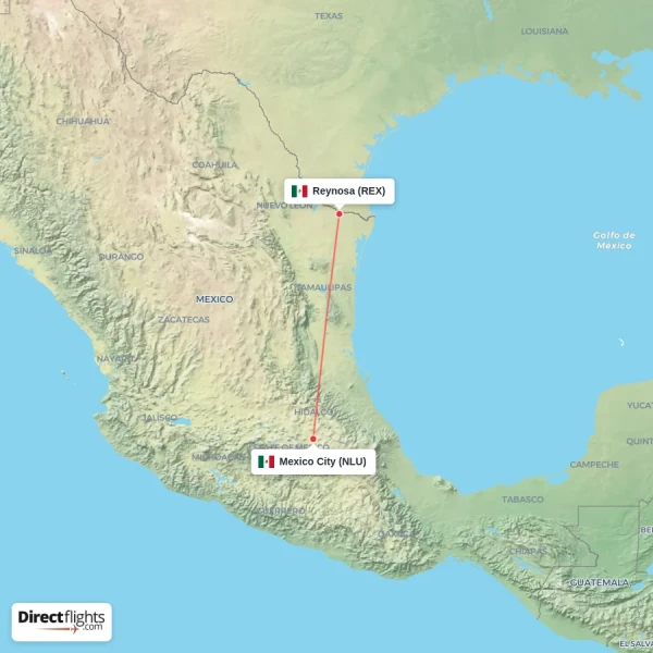 Reynosa - Mexico City direct flight map