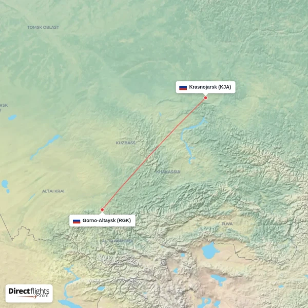 Gorno-Altaysk - Krasnojarsk direct flight map