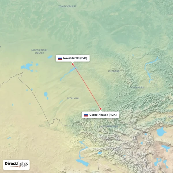 Gorno-Altaysk - Novosibirsk direct flight map