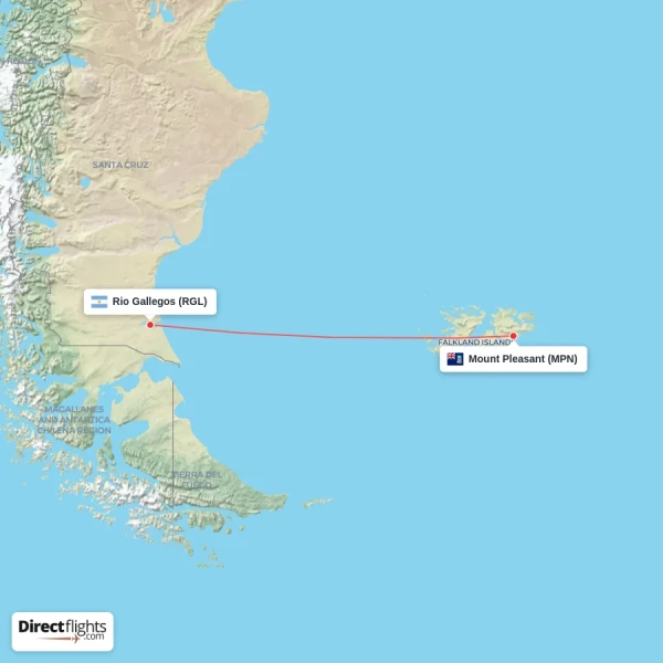 Rio Gallegos - Mount Pleasant direct flight map