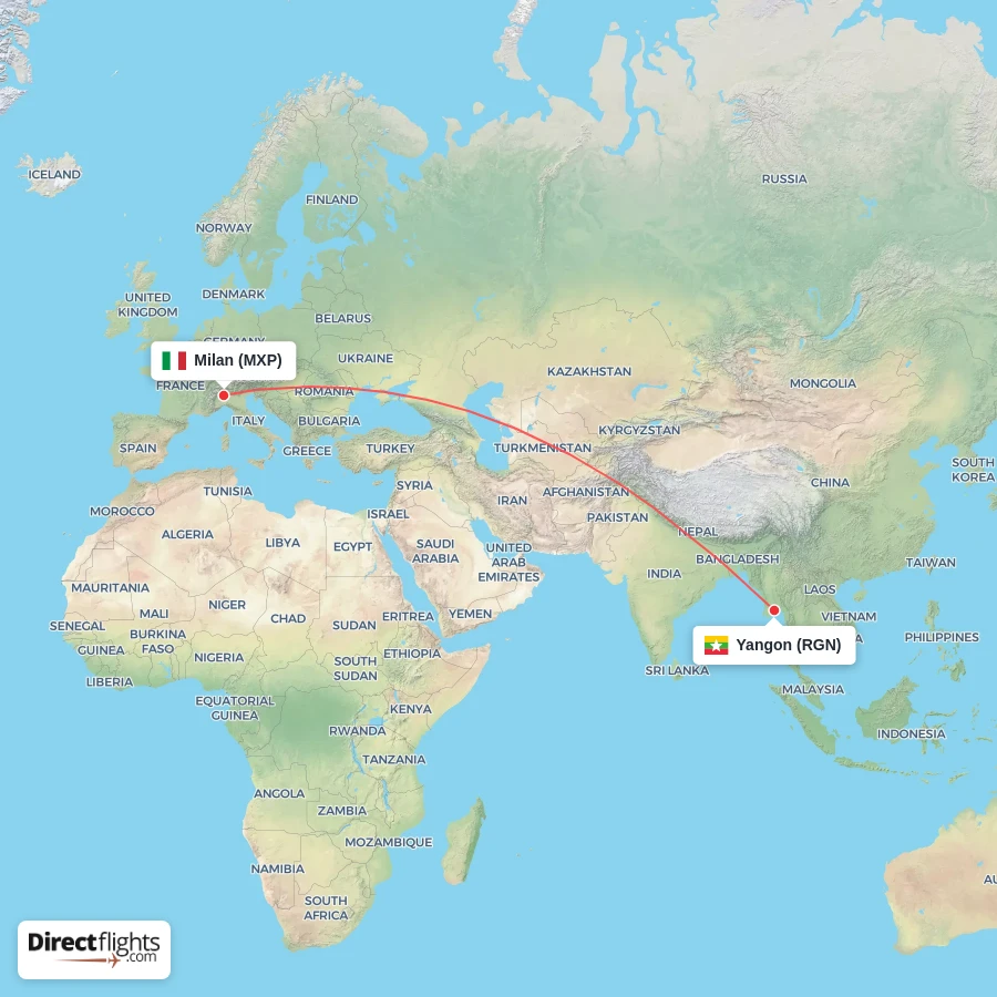 RGN - MXP route map