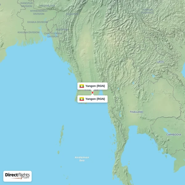 Yangon - Yangon direct flight map
