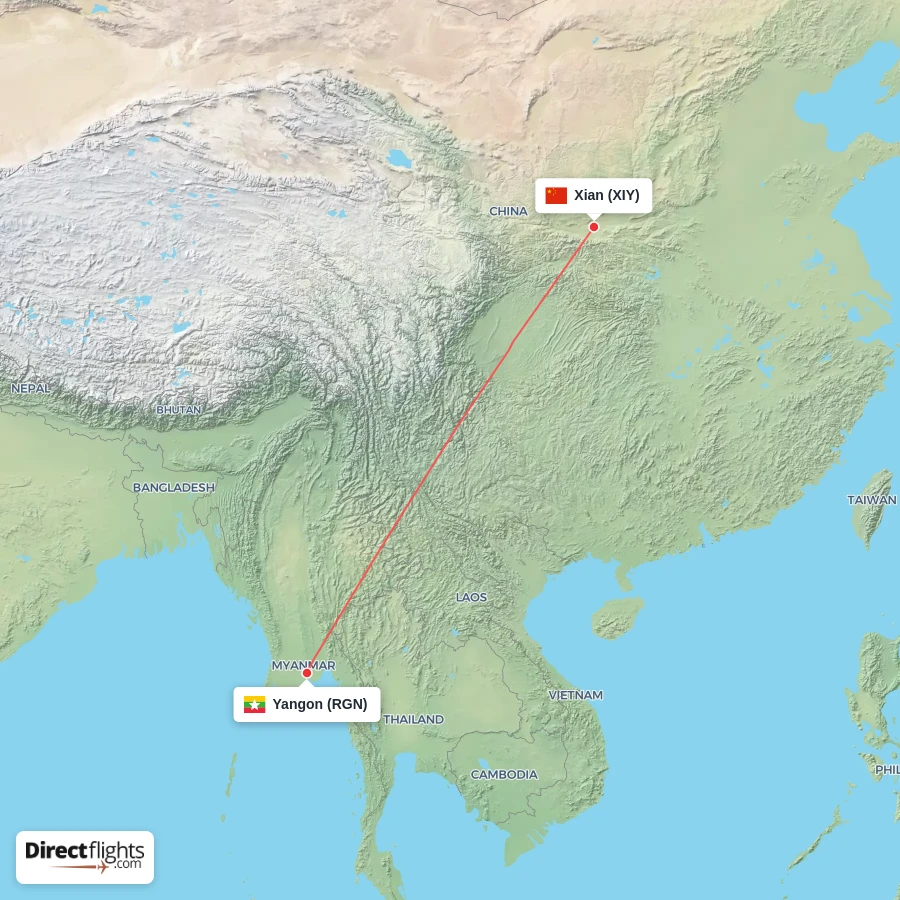 RGN - XIY route map