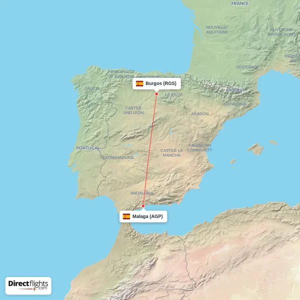 Burgos - Malaga direct flight map