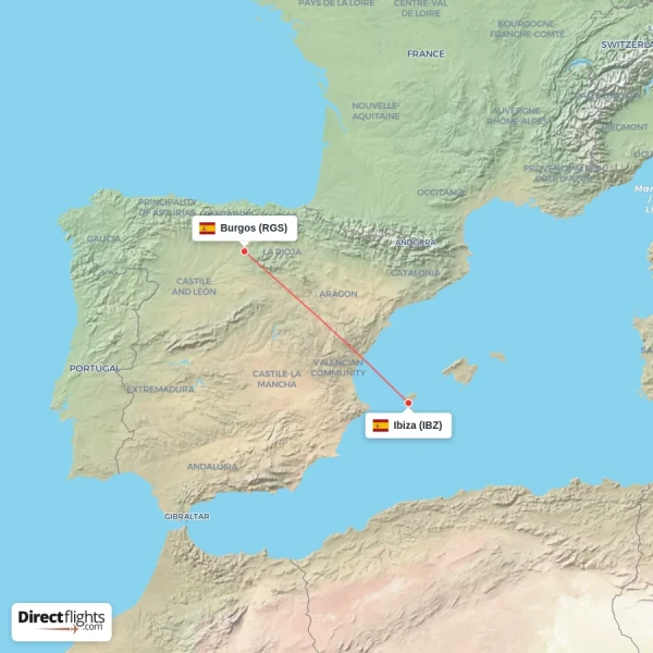 Burgos - Ibiza direct flight map