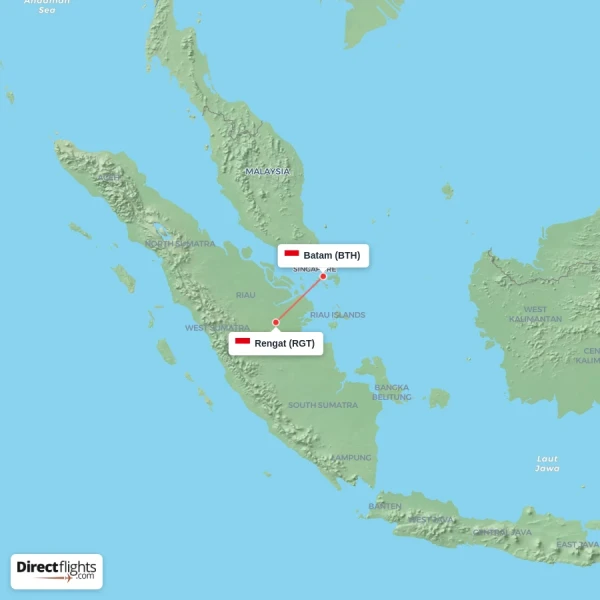 Rengat - Batam direct flight map