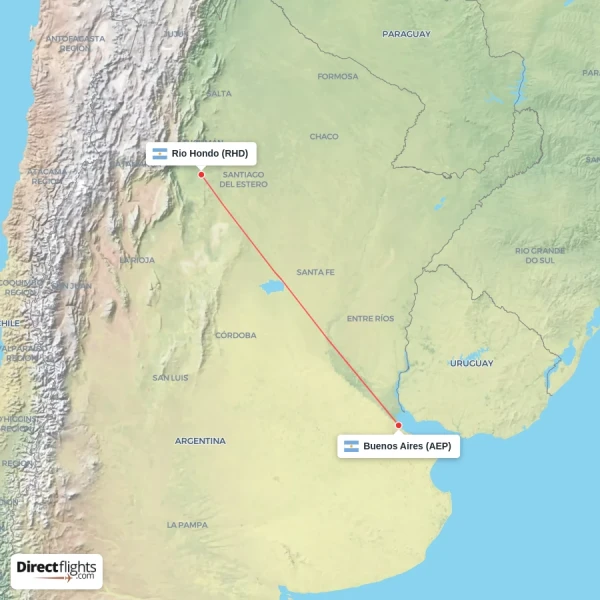 Rio Hondo - Buenos Aires direct flight map
