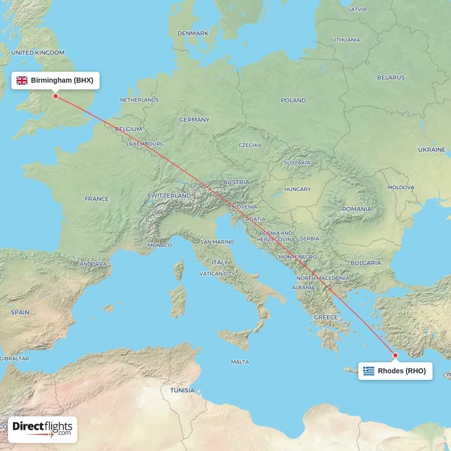 RHO - BHX route map