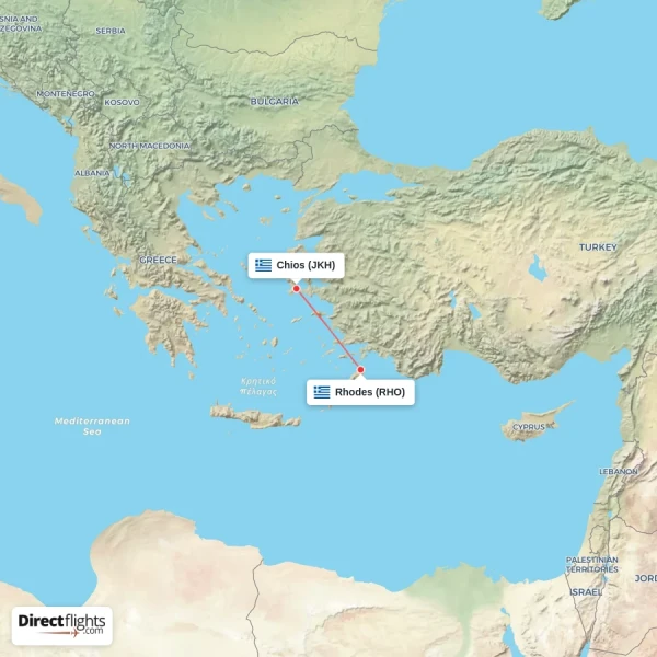Rhodes - Chios direct flight map