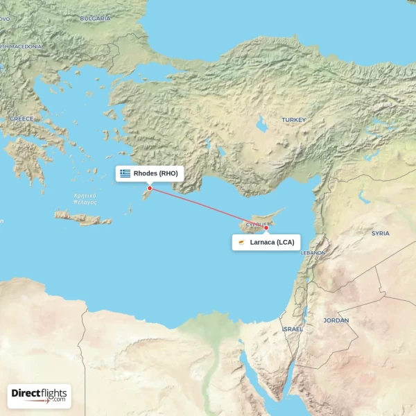 Rhodes - Larnaca direct flight map