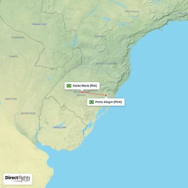 Santa Maria - Porto Alegre direct flight map