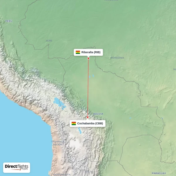 Riberalta - Cochabamba direct flight map
