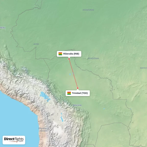 Riberalta - Trinidad direct flight map