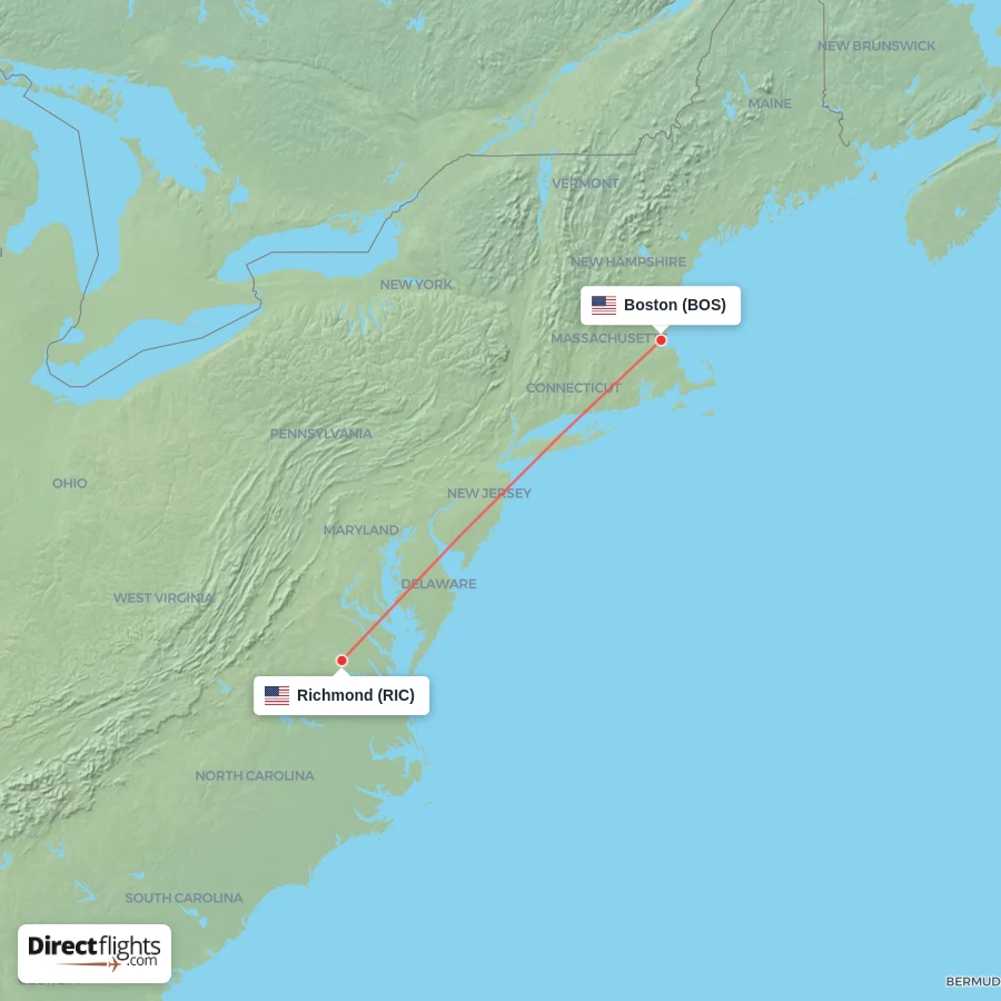 RIC - BOS route map