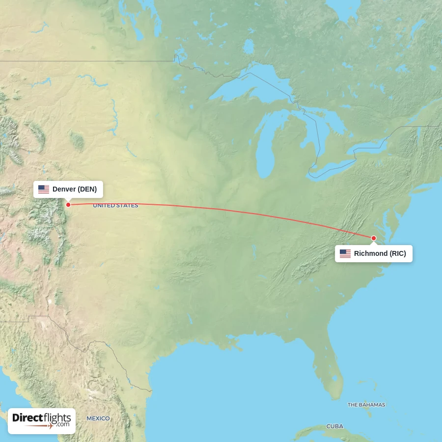 RIC - DEN route map