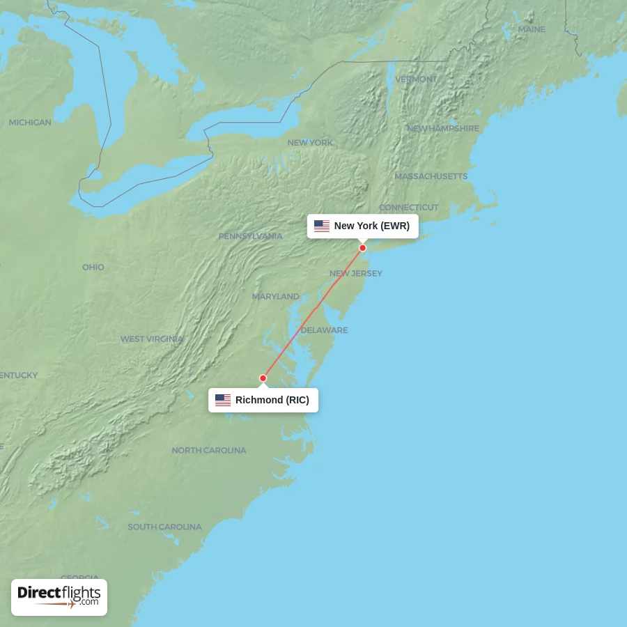RIC - EWR route map