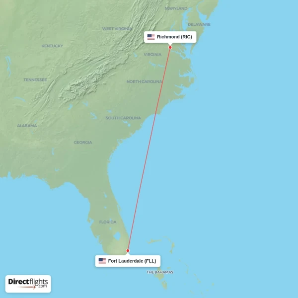 Richmond - Fort Lauderdale direct flight map