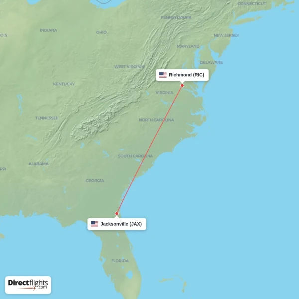 Richmond - Jacksonville direct flight map