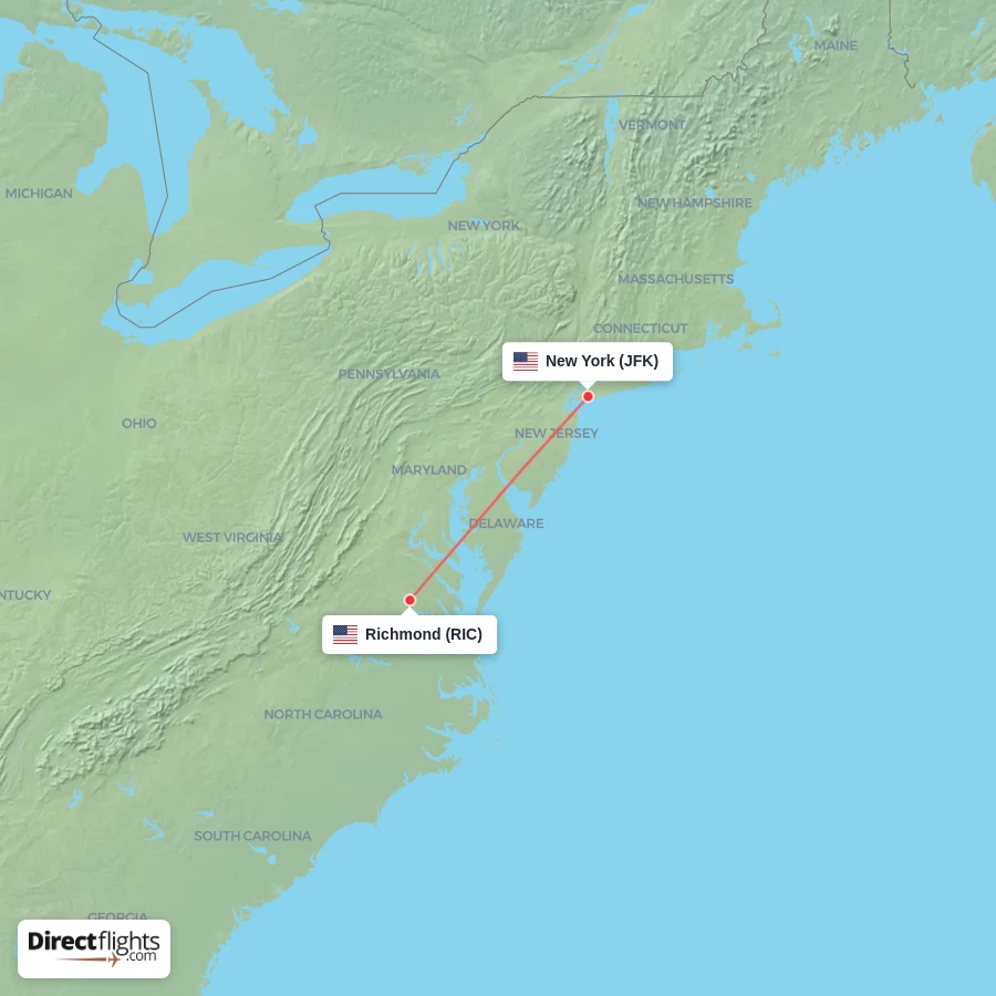 RIC - JFK route map