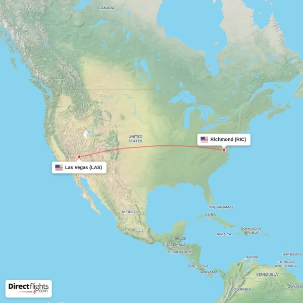 Richmond - Las Vegas direct flight map