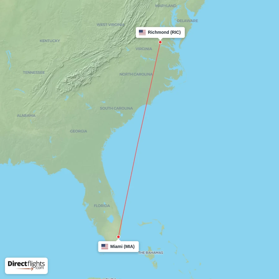 RIC - MIA route map