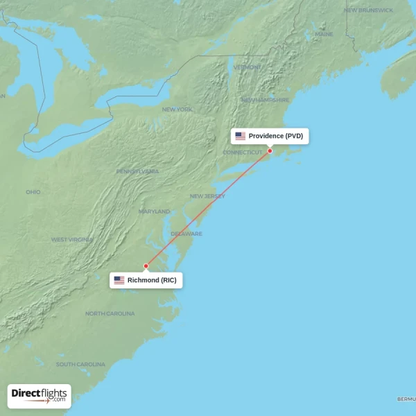 Richmond - Providence direct flight map